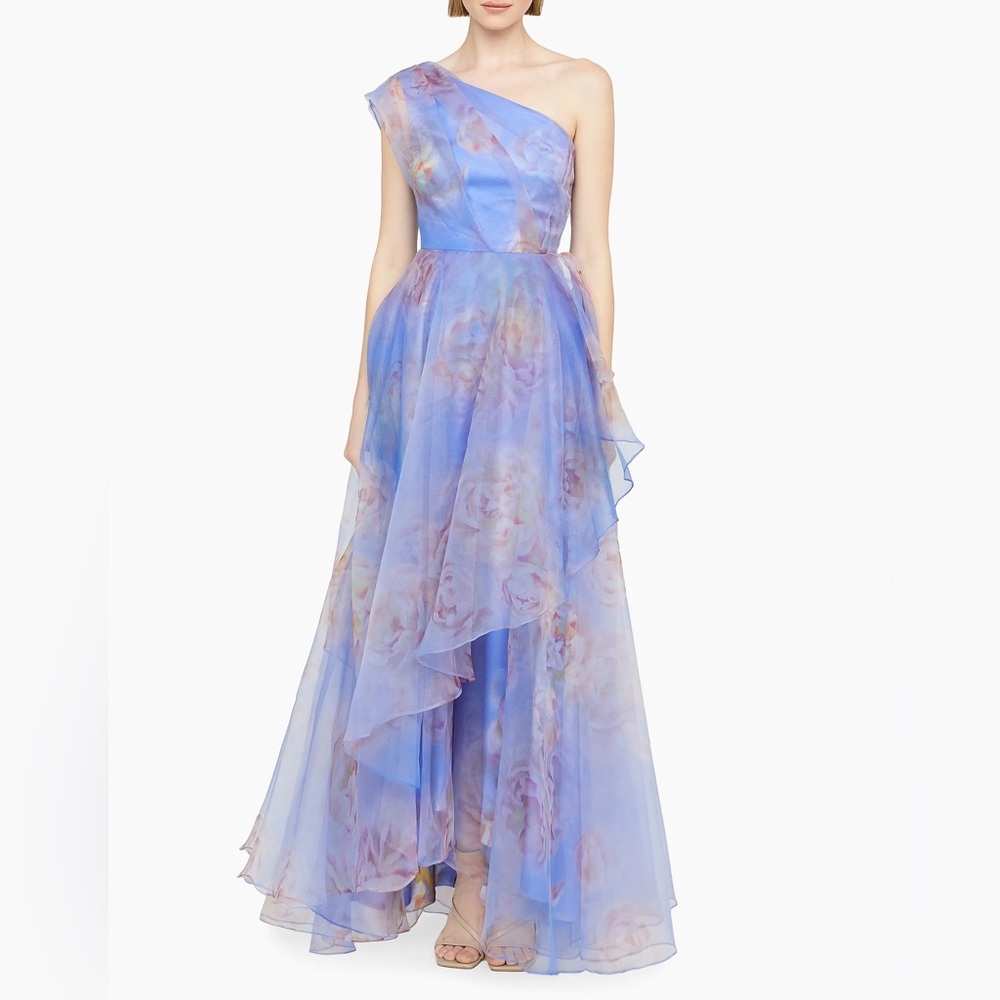 Theia Blue Floral High Low Dress